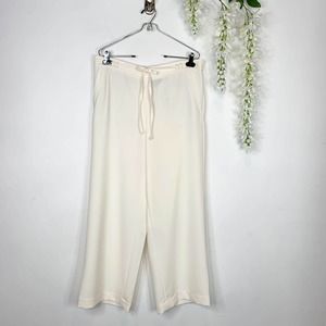 NWT TALBOTS wide leg cream trousers belted waist high rise preppy cloudcore